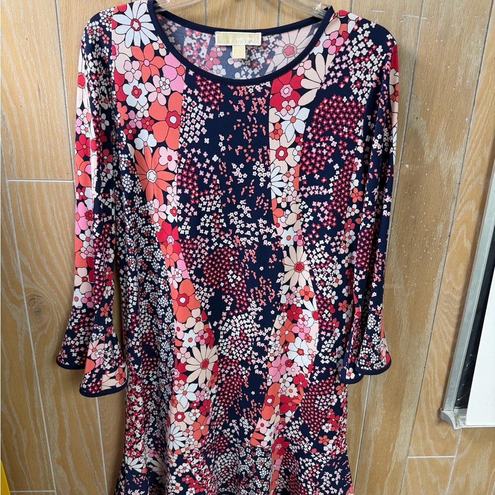 Michael Kors Floral Print Dress - Red, Pink, Navy